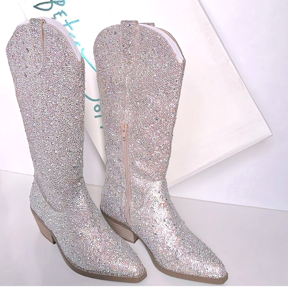 NWBox Betsey Johnson Silver Rhinestones half Zip Boots, size 6 - Picture 4 of 11